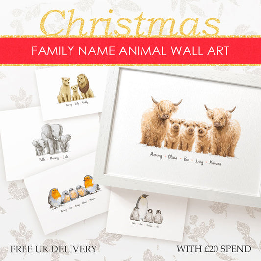 Family Portrait Christmas Gift Ideas New Parents Who Have Everything Personalised A3 Names Nursery Animal Prints