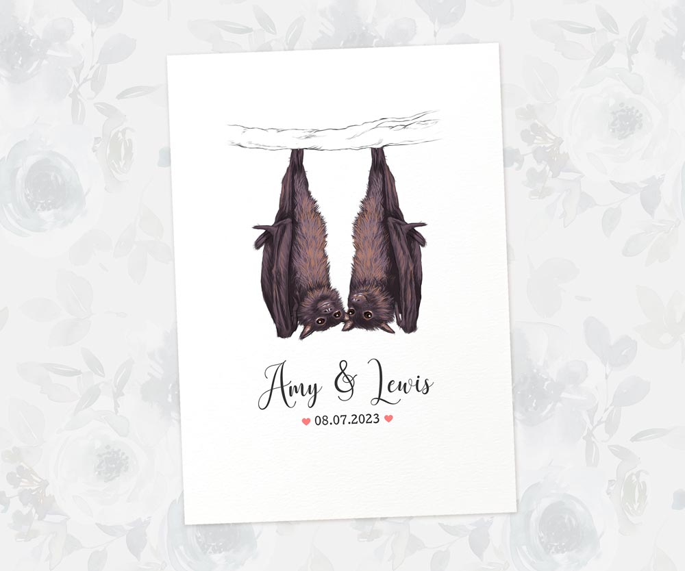 Bat couple goth wedding print with names and date