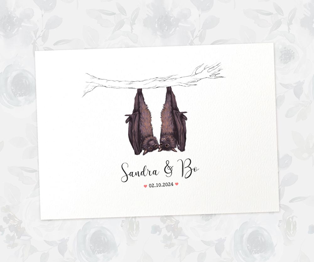 Personalised bat wedding name sign with names and date