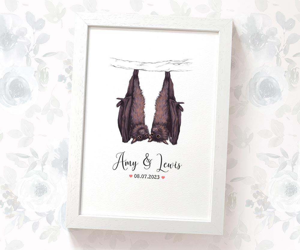 Personalised bat print with names and date for goth wedding gift