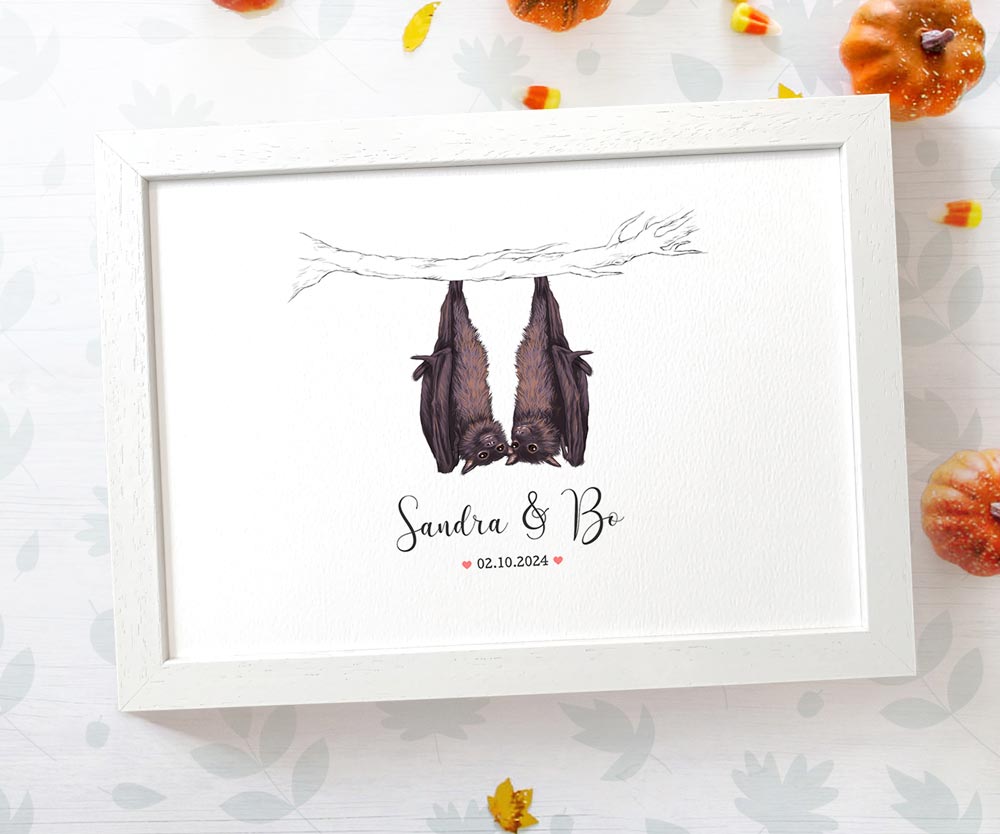 Bat couple goth anniversary print with names and date