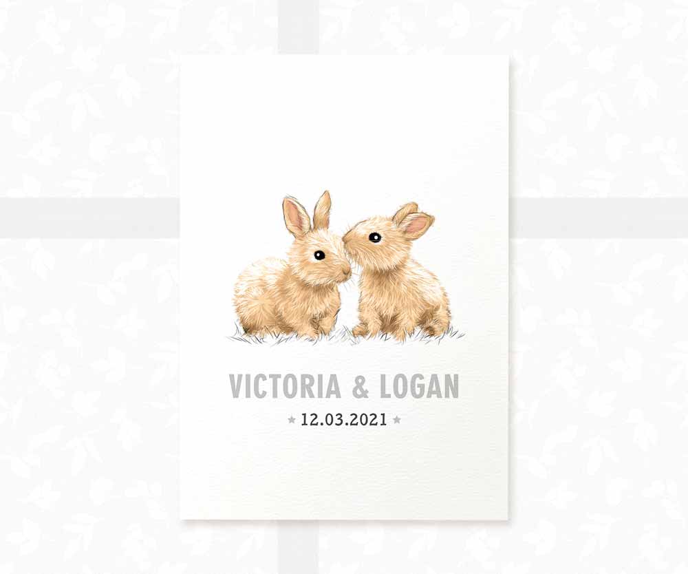 Rabbit Personalised Baby Name Print for Twins