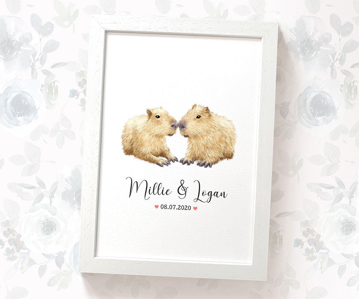 Personalised capybara print with couples names and wedding date for the most unique anniversary gift