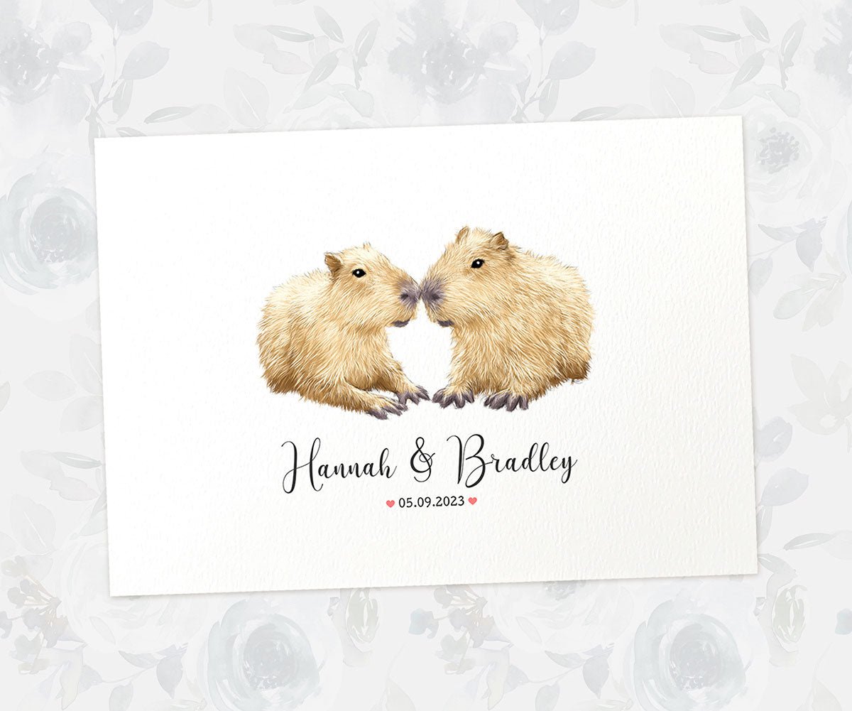 Capybara anniversary print with names and date for a special wedding gift