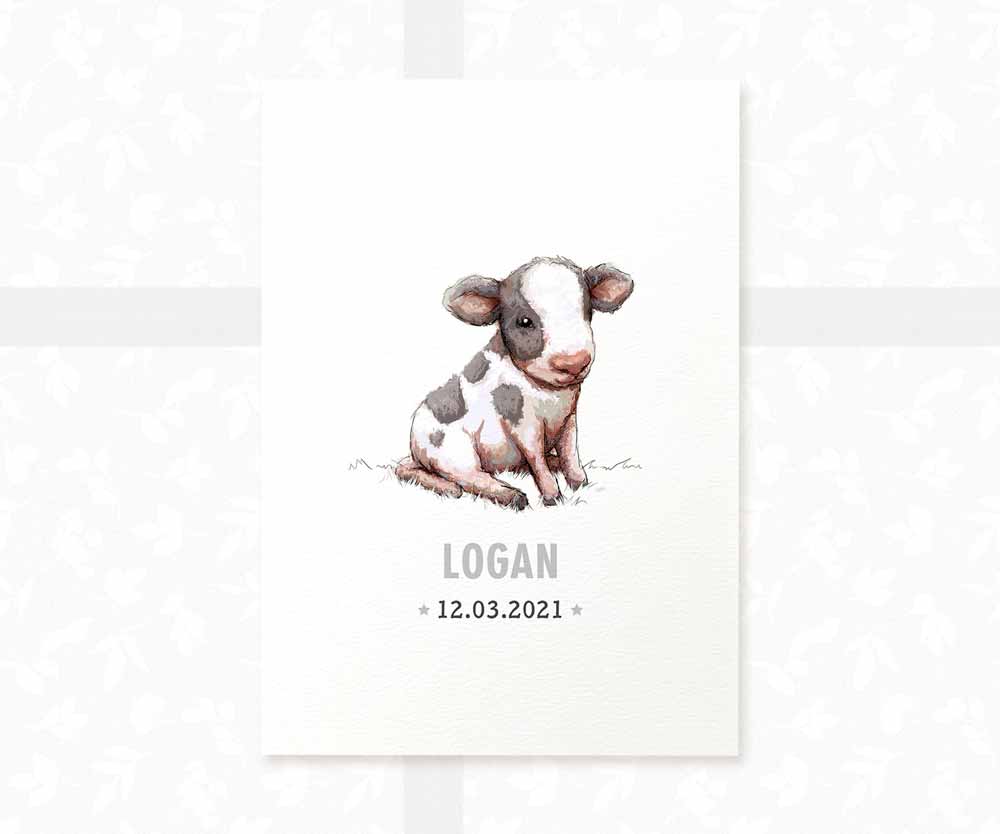 Cow Personalised Baby Name Print