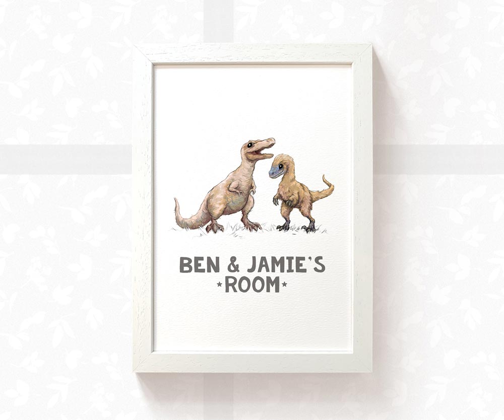 T-Rex Velociraptor Bedroom Sign Dinosaur Print