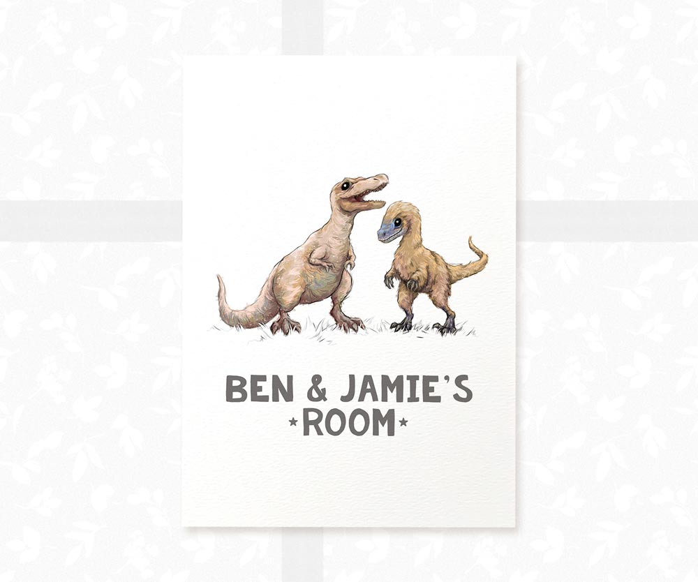 T-Rex Velociraptor Bedroom Sign Dinosaur Print