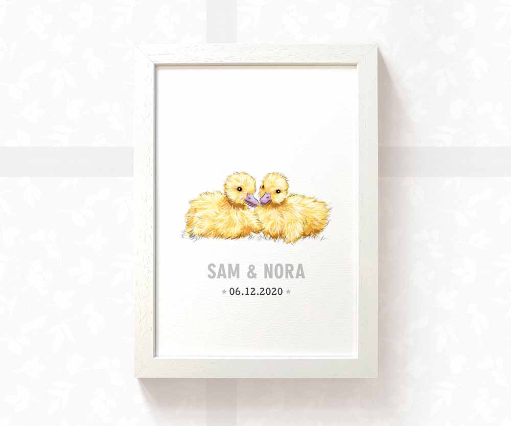 Duckling Personalised Baby Name Print for Twins