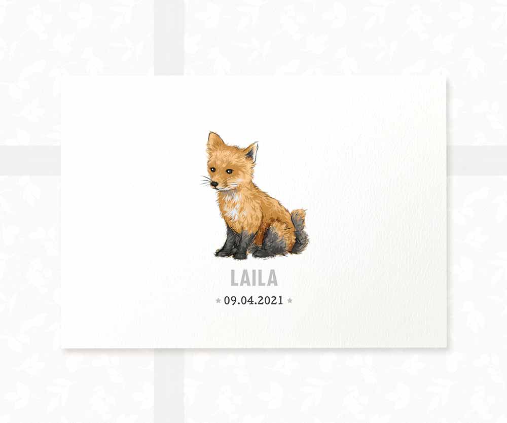 Fox Personalised Baby Name Print
