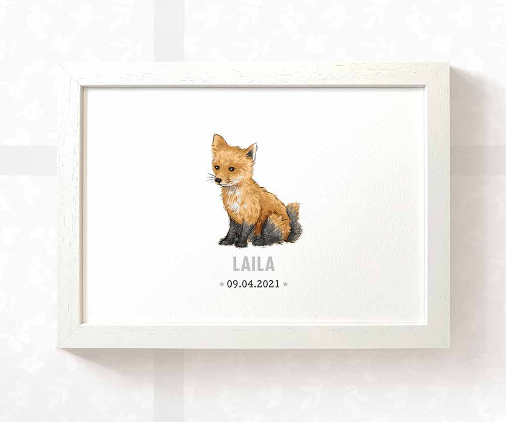 Fox Personalised Baby Name Print