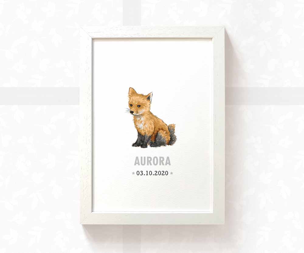 Fox Personalised Baby Name Print