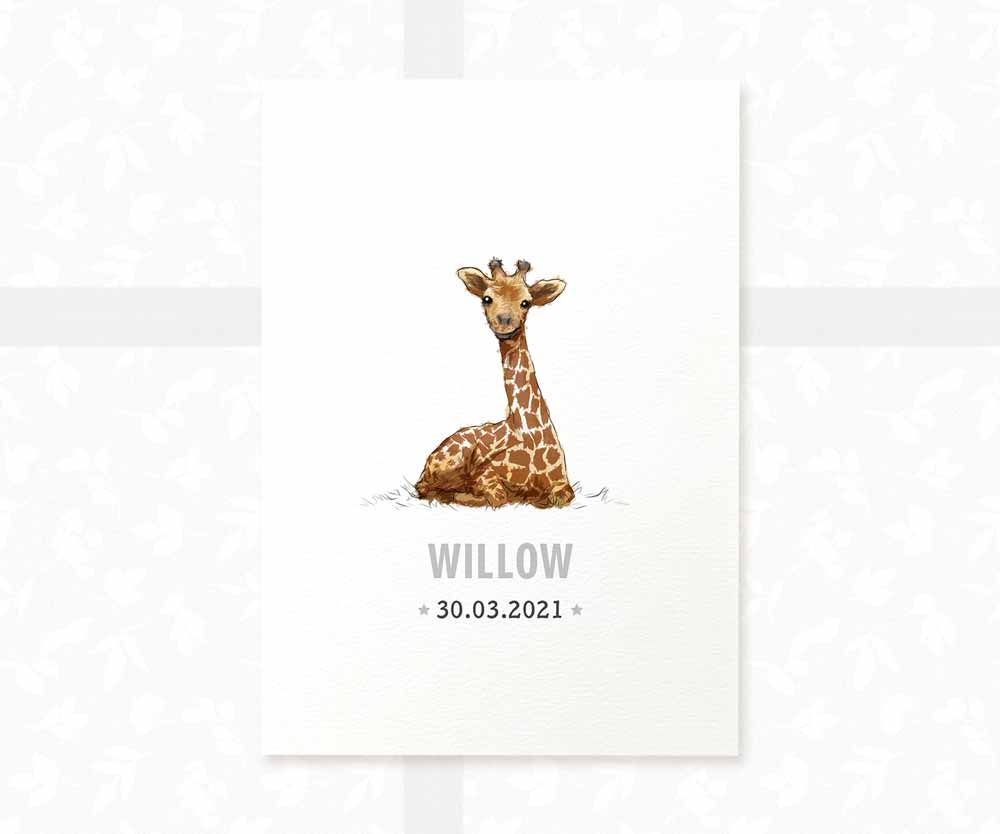 Giraffe Personalised Baby Name Print