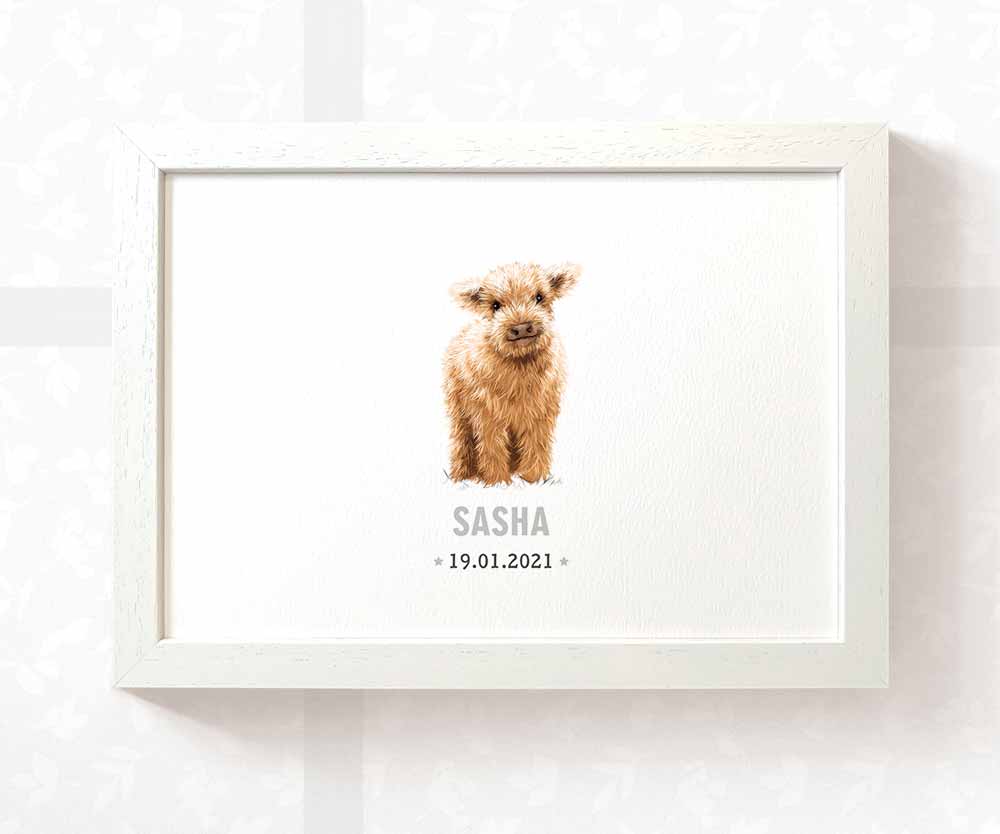 Highland Cow Personalised Baby Name Print