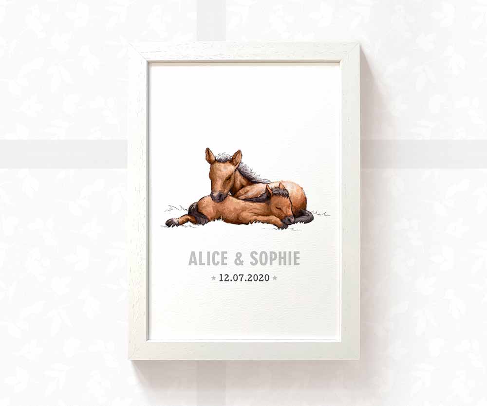Horse Personalised Baby Name Print for Twins