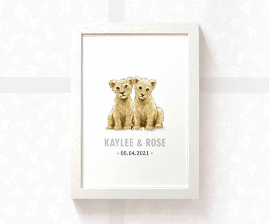 Lion Personalised Baby Name Print for Twins