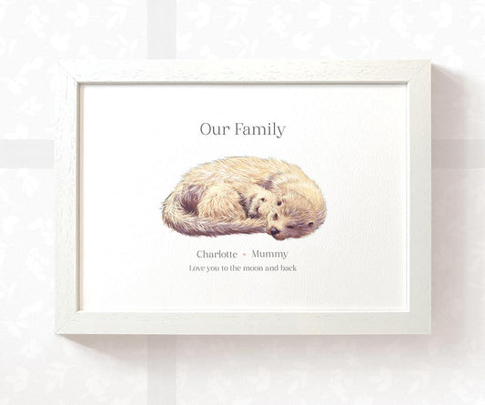 Framed A3 otter print featuring mum and baby with names for the best mothers day gift
