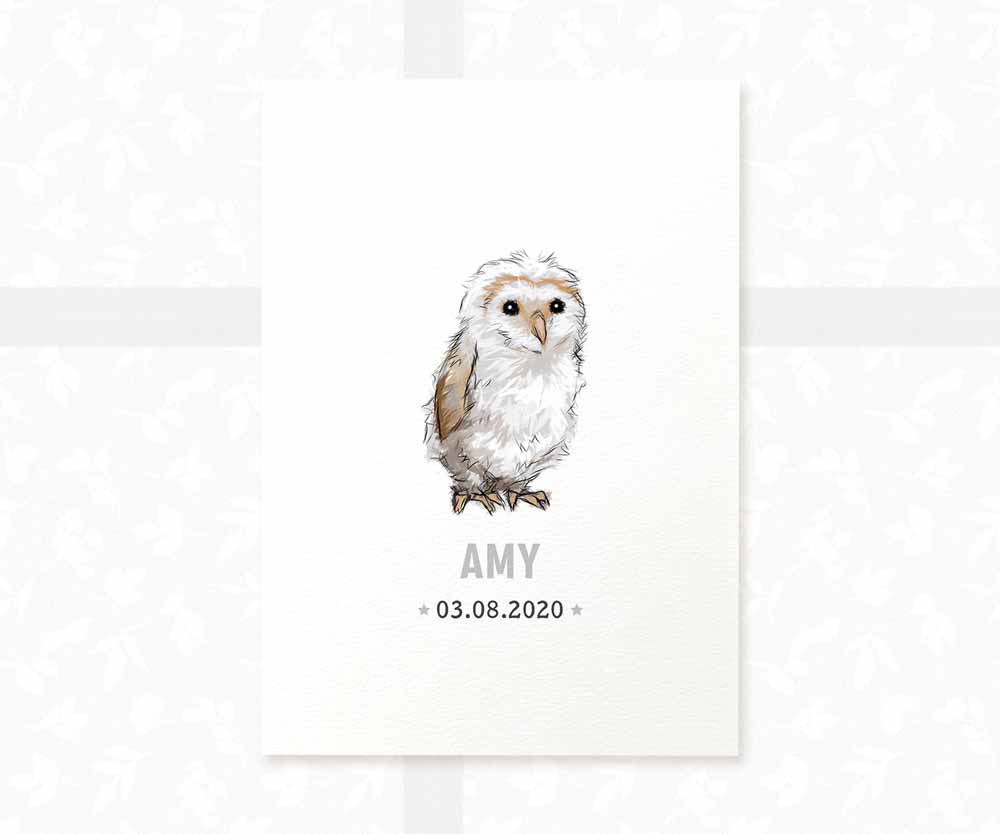 Owl Personalised Baby Name Print