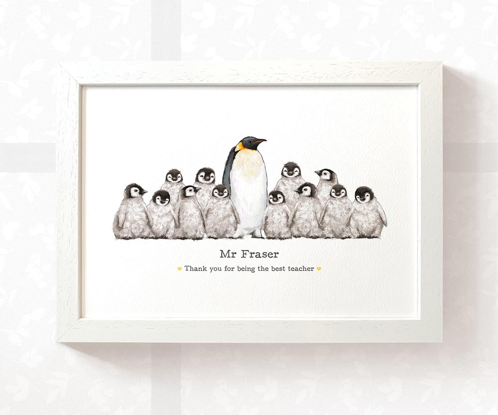 Personalised penguin classroom illustration with any name and special message for the best teacher
