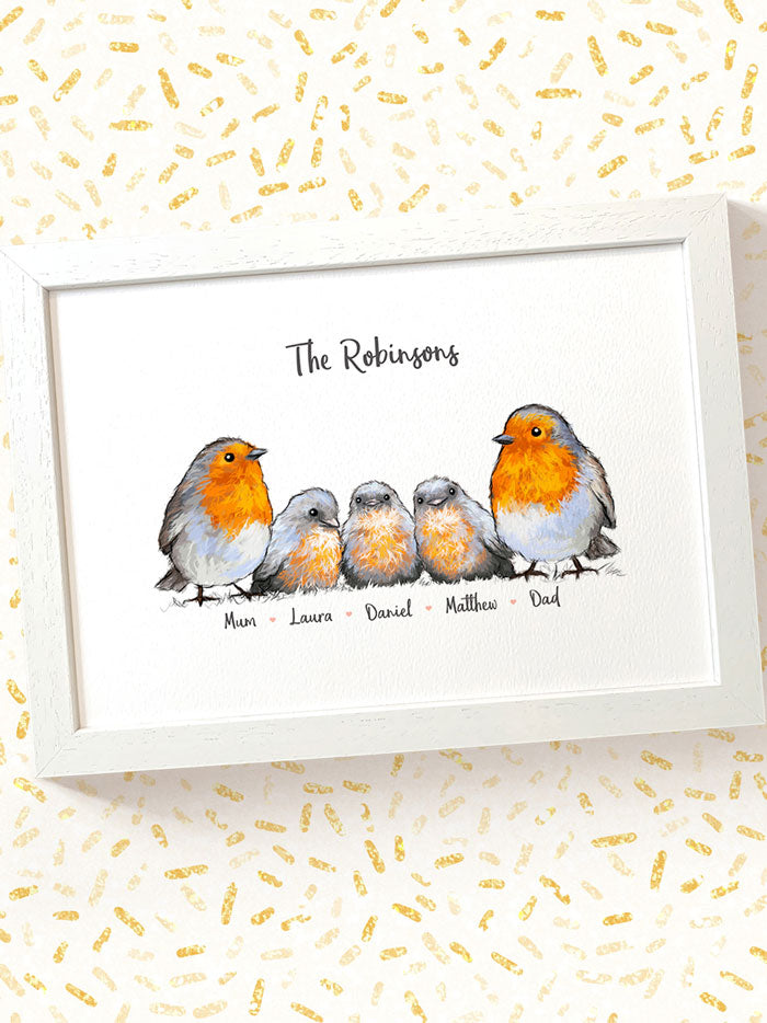 Personalised robin family name portrait print – custom wall art gift