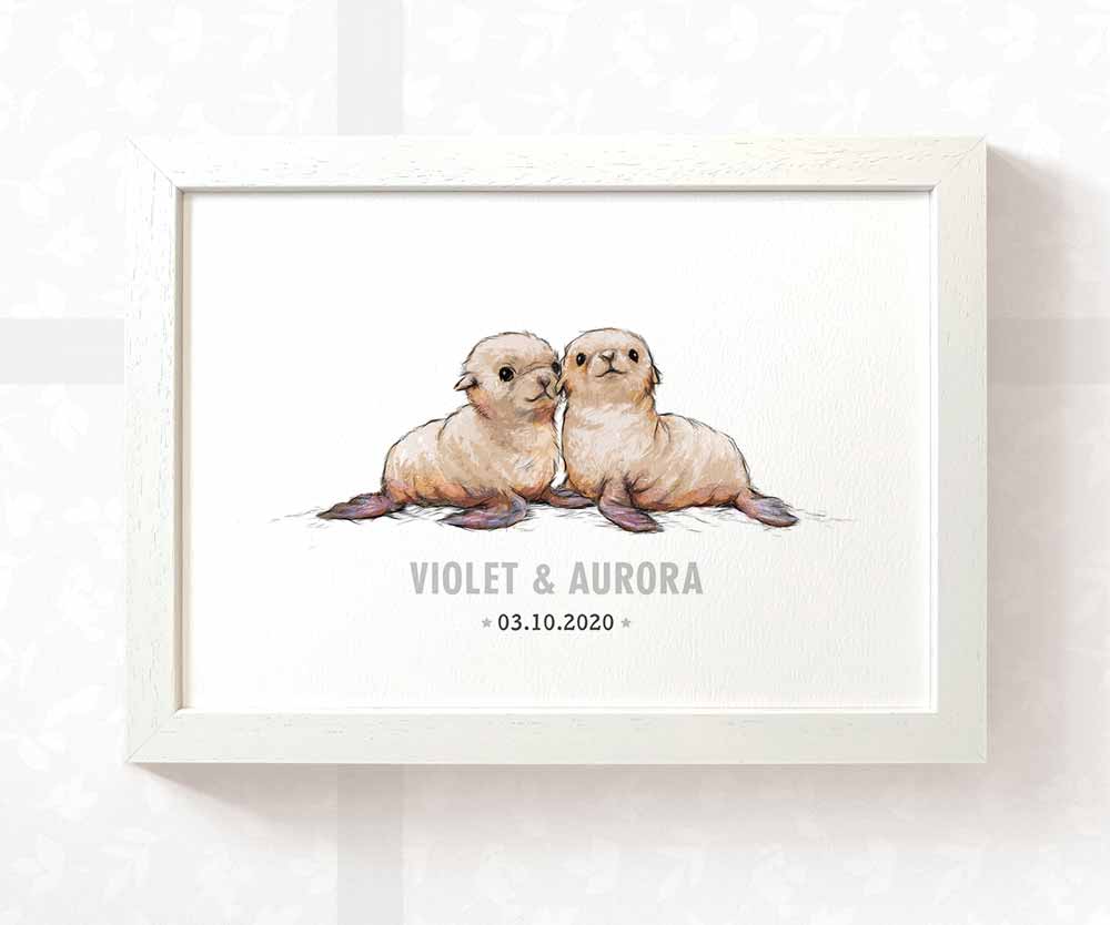 Seal Personalised Baby Name Print for Twins