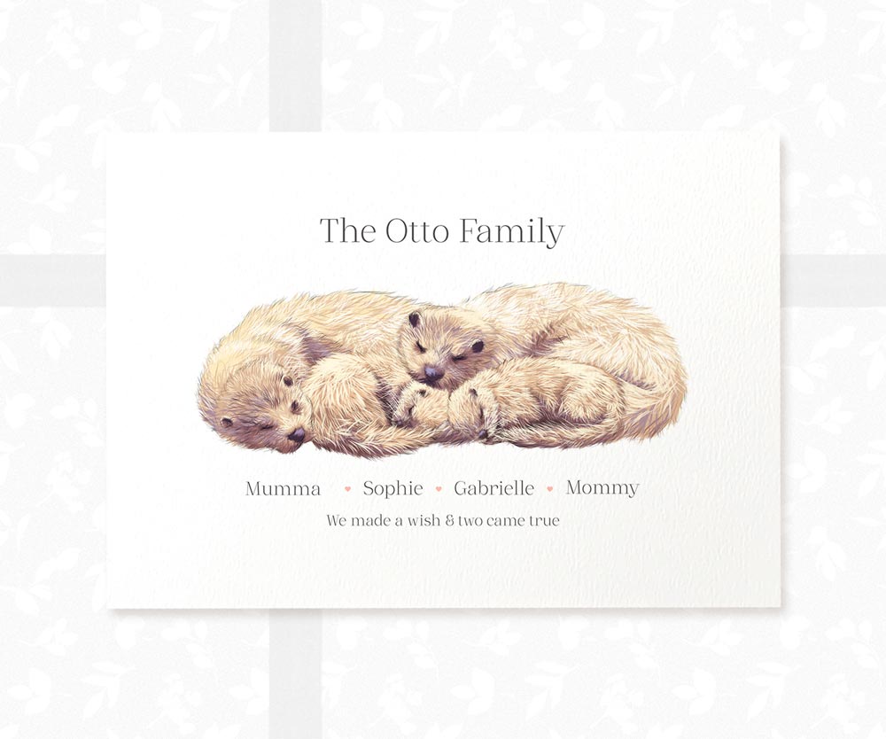 Sleeping otters art print including family title and names for a special gift for grandparents