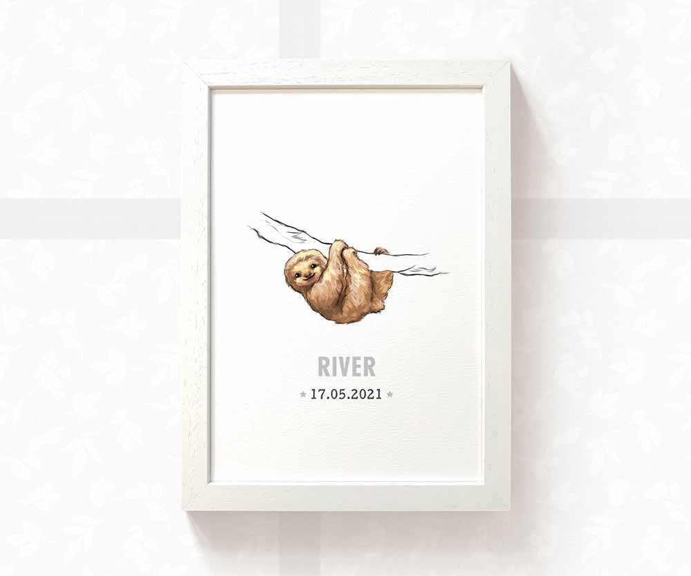 Sloth Personalised Baby Name Print