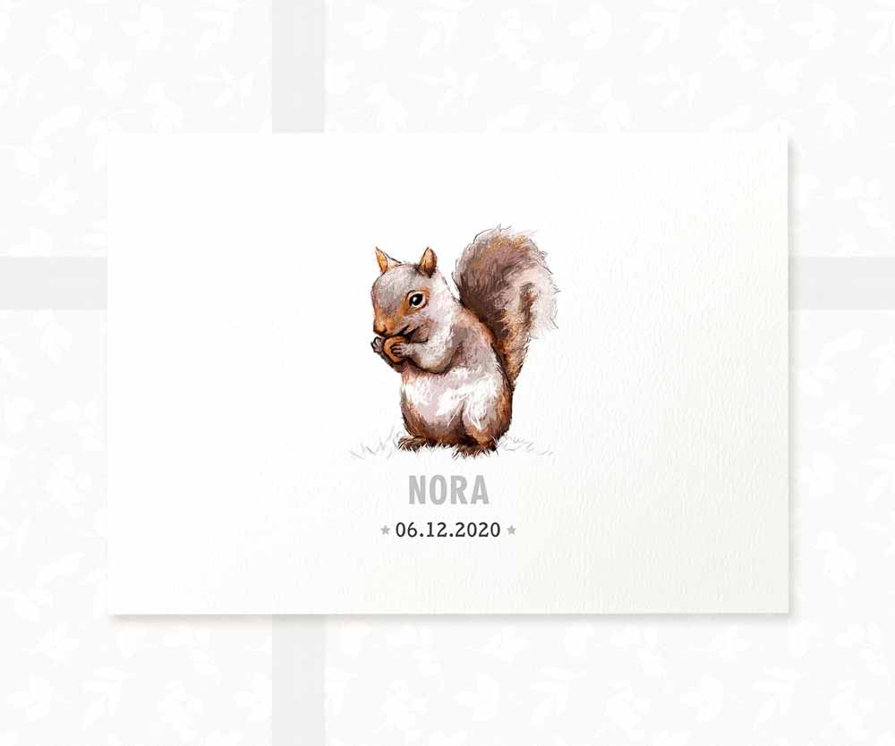 Squirrel Personalised Baby Name Print