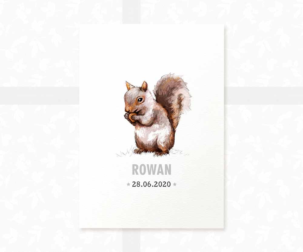 Squirrel Personalised Baby Name Print