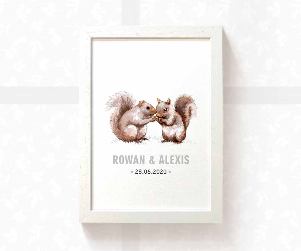 Squirrel Personalised Baby Name Print for Twins