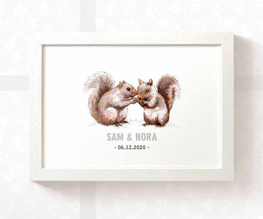 Squirrel Personalised Baby Name Print for Twins