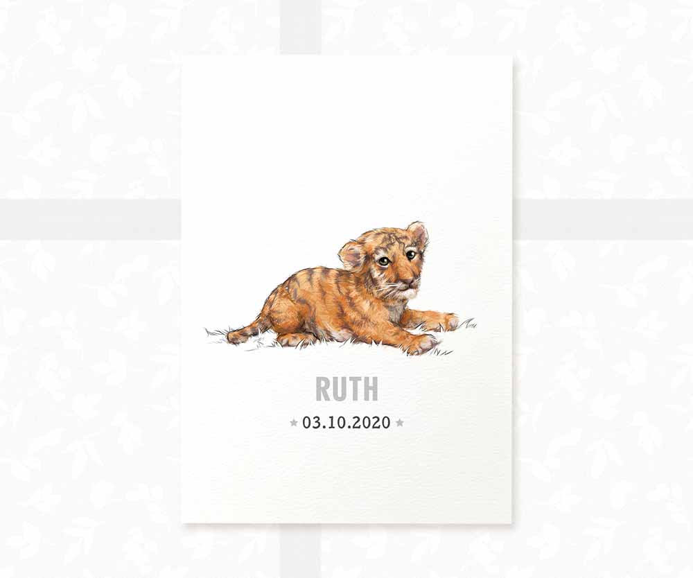 Tiger Personalised Baby Name Print