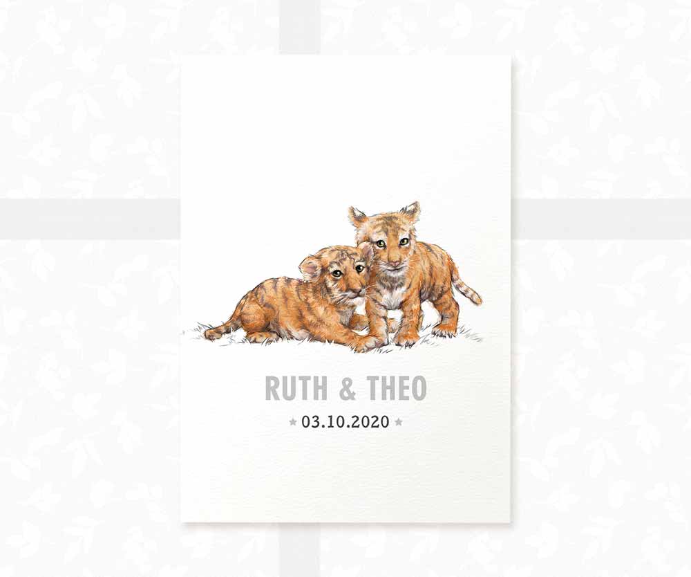 Tiger Personalised Baby Name Print for Twins