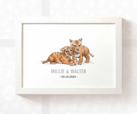 Tiger Personalised Baby Name Print for Twins