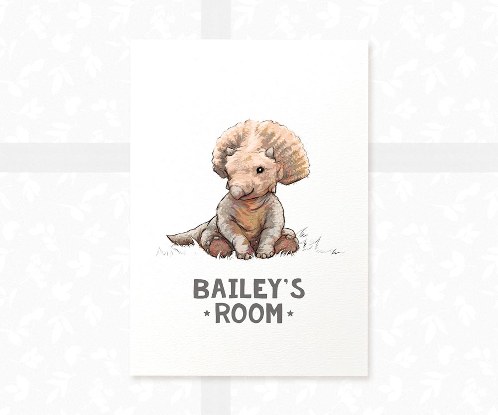 Triceratops Bedroom Sign Dinosaur Print