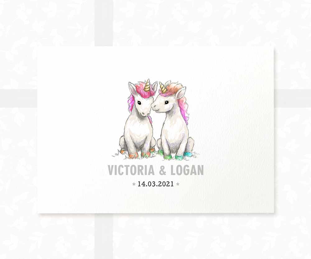 Unicorn Personalised Baby Name Print for Twins