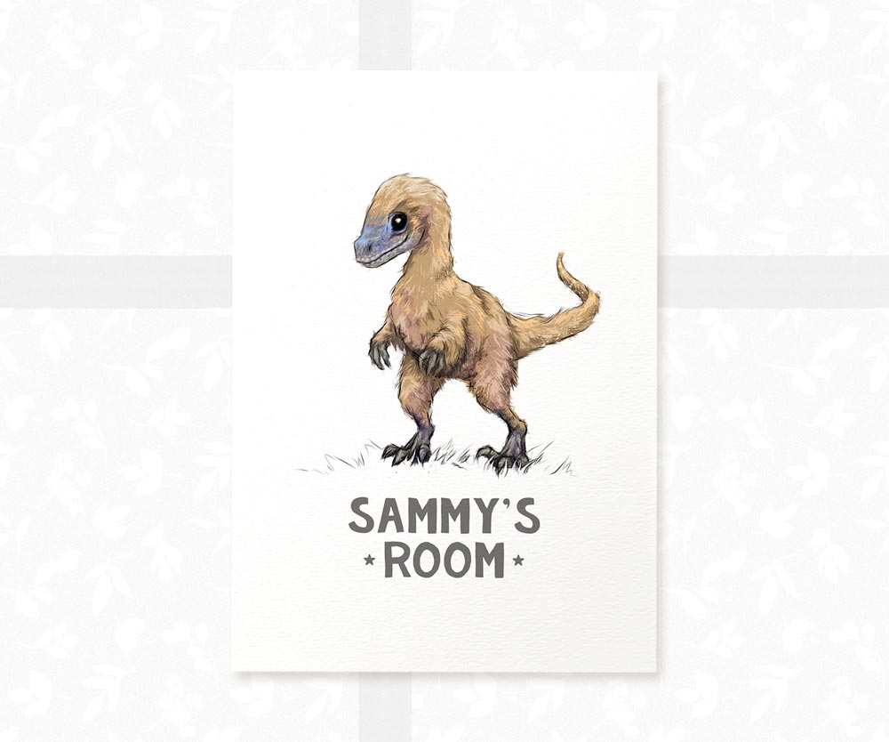 Velociraptor Bedroom Sign Dinosaur Print