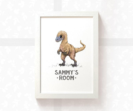 Velociraptor Bedroom Sign Dinosaur Print
