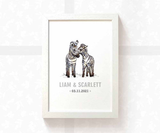 Zebra Personalised Baby Name Print for Twins