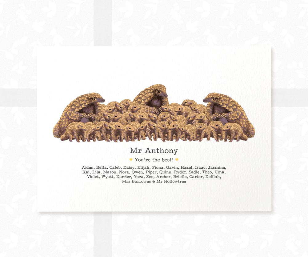 Personalised pangolin classroom illustration gift