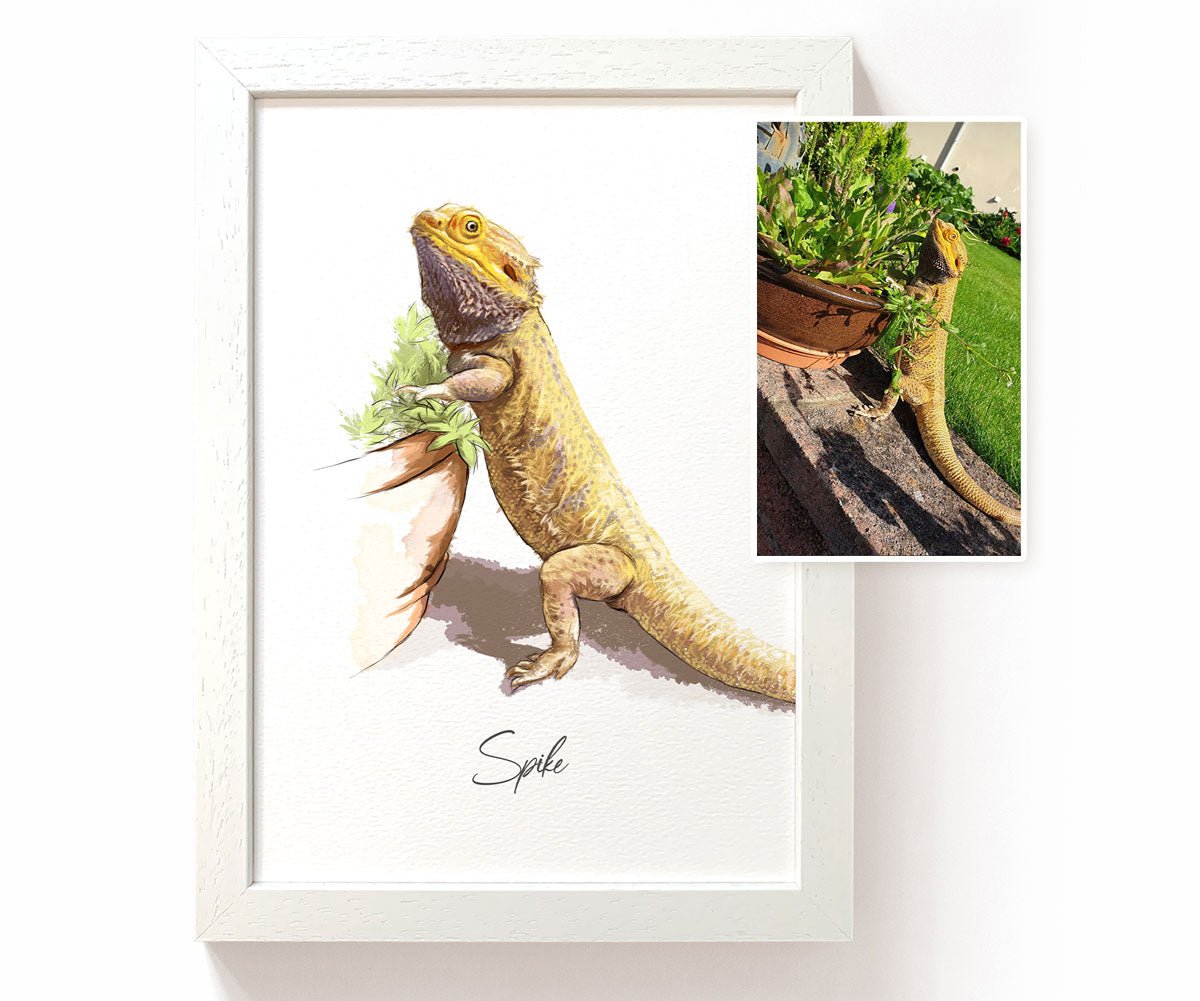 Custom bearded dragon portrait from photo personalised reptile artwork