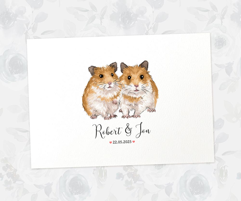 Hamster couple anniversary gift illustration