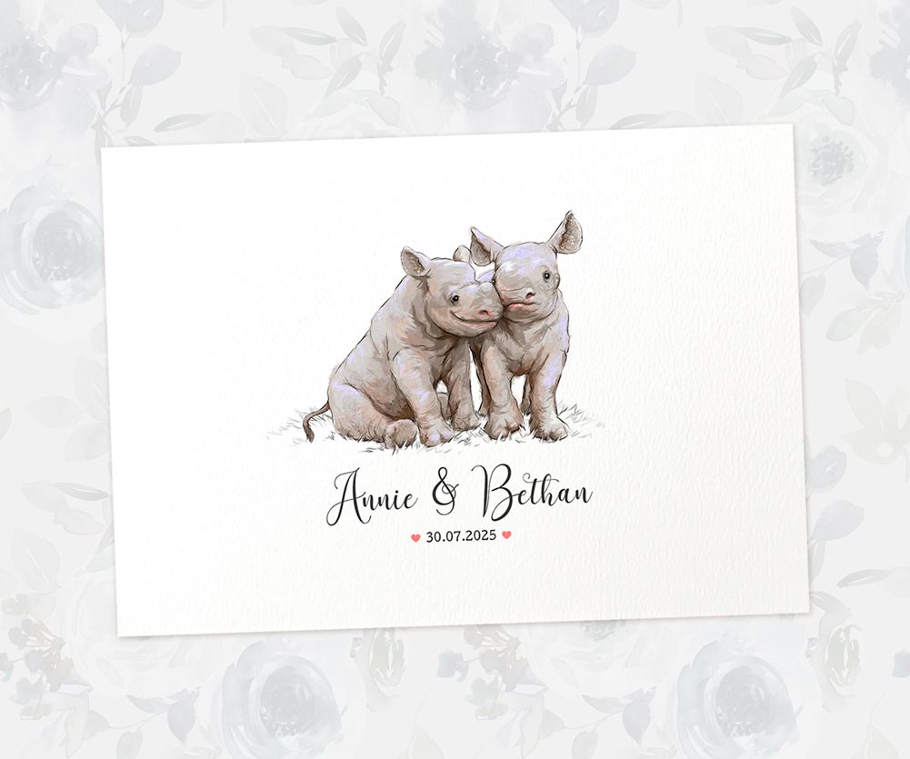 Personalized rhino wedding art print