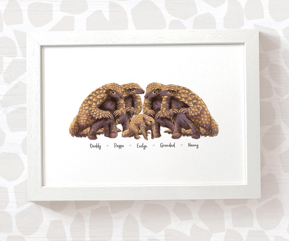 Framed pangolin family personalised wall art