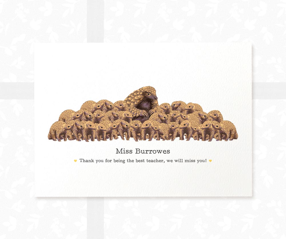Hand-drawn pangolin teacher and students print