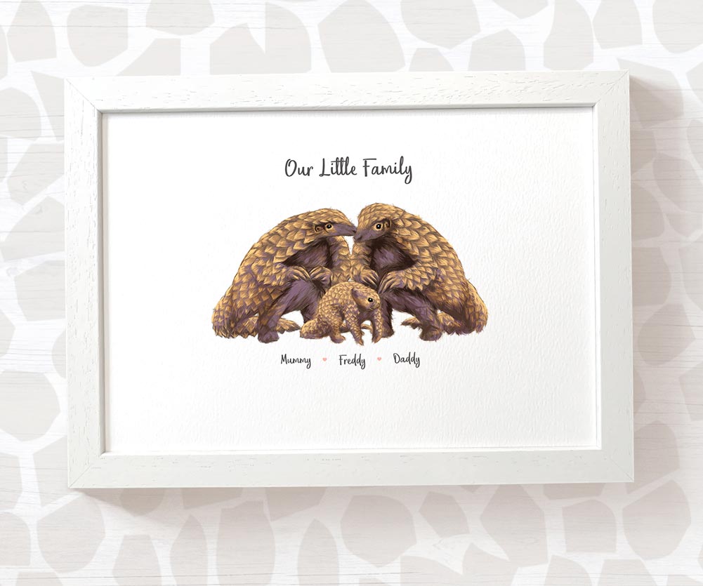 Pangolin parents and children print with optional title