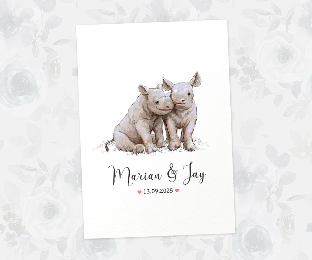 Romantic rhino duo print on quality paper