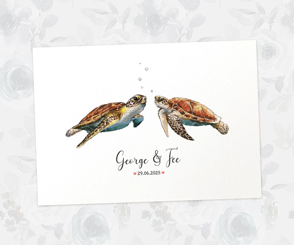 Custom sea turtle wedding or anniversary gift