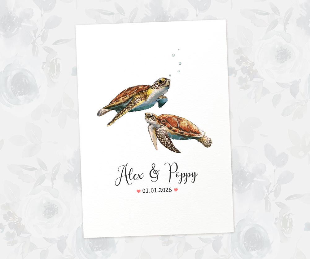 Ocean-themed turtle couple print for lovers