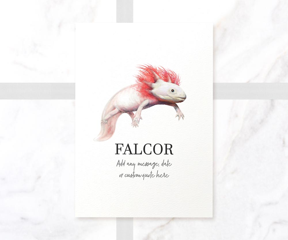 Axolotl Pink Leucistic Personalised New Pet Portrait Memorial Loss Christmas Gift Custom Wall Art Poster Print