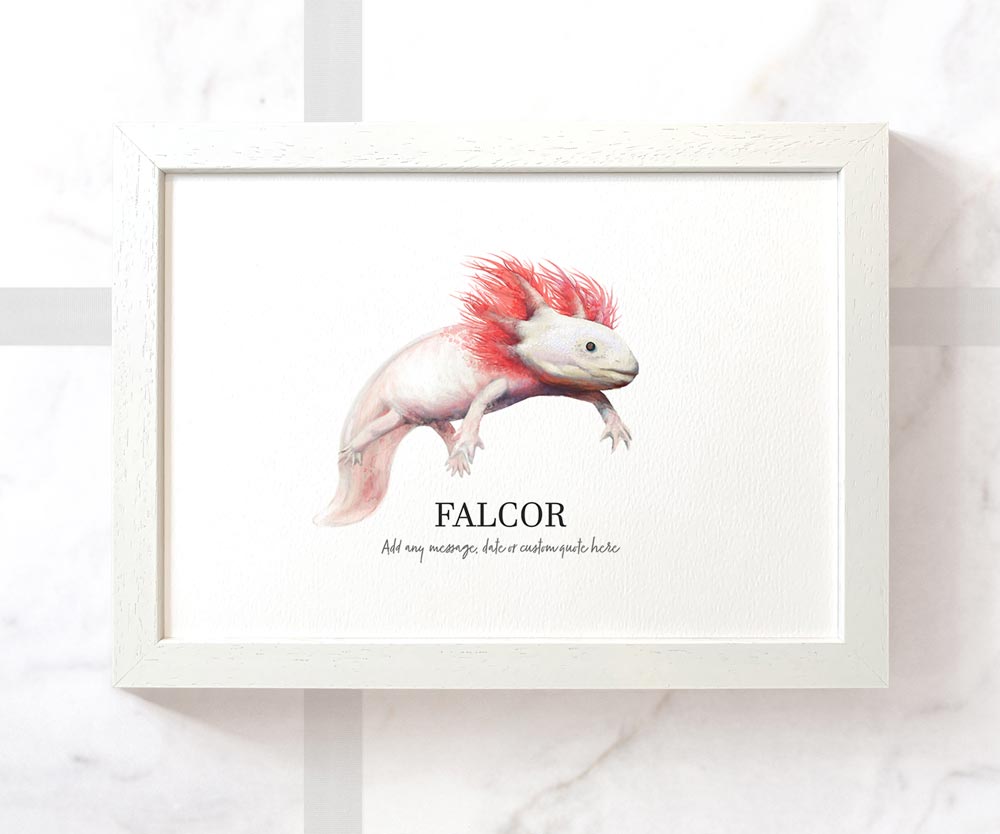 Axolotl Personalised Pink Poster Pet Portrait Memorial Loss Birthday Christmas Gift Name Sign Custom Framed Print